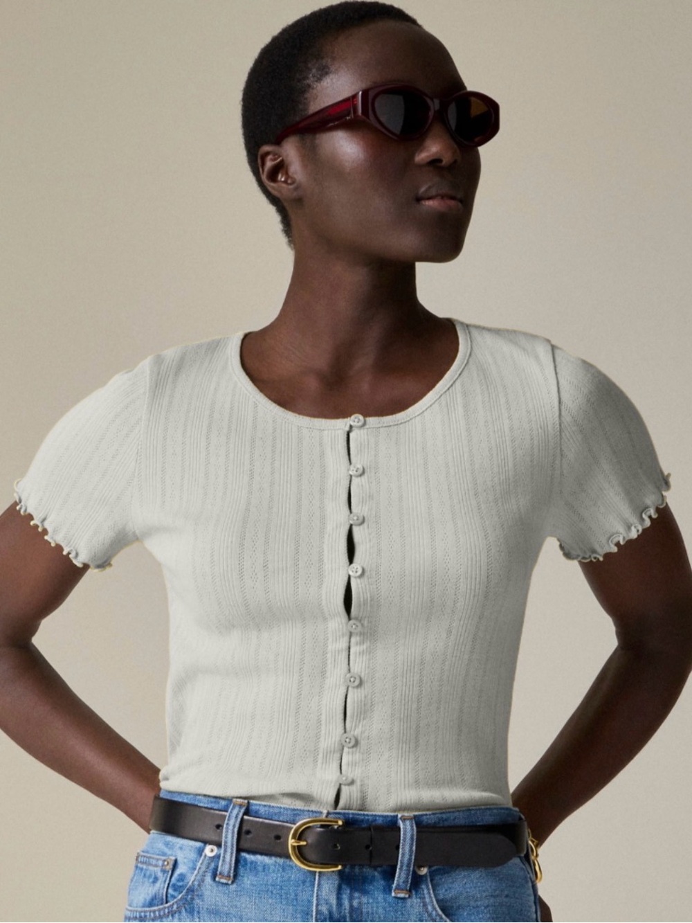 J. Crew Pointelle Short-Sleeve Knit Cardigan Heather Dove XL